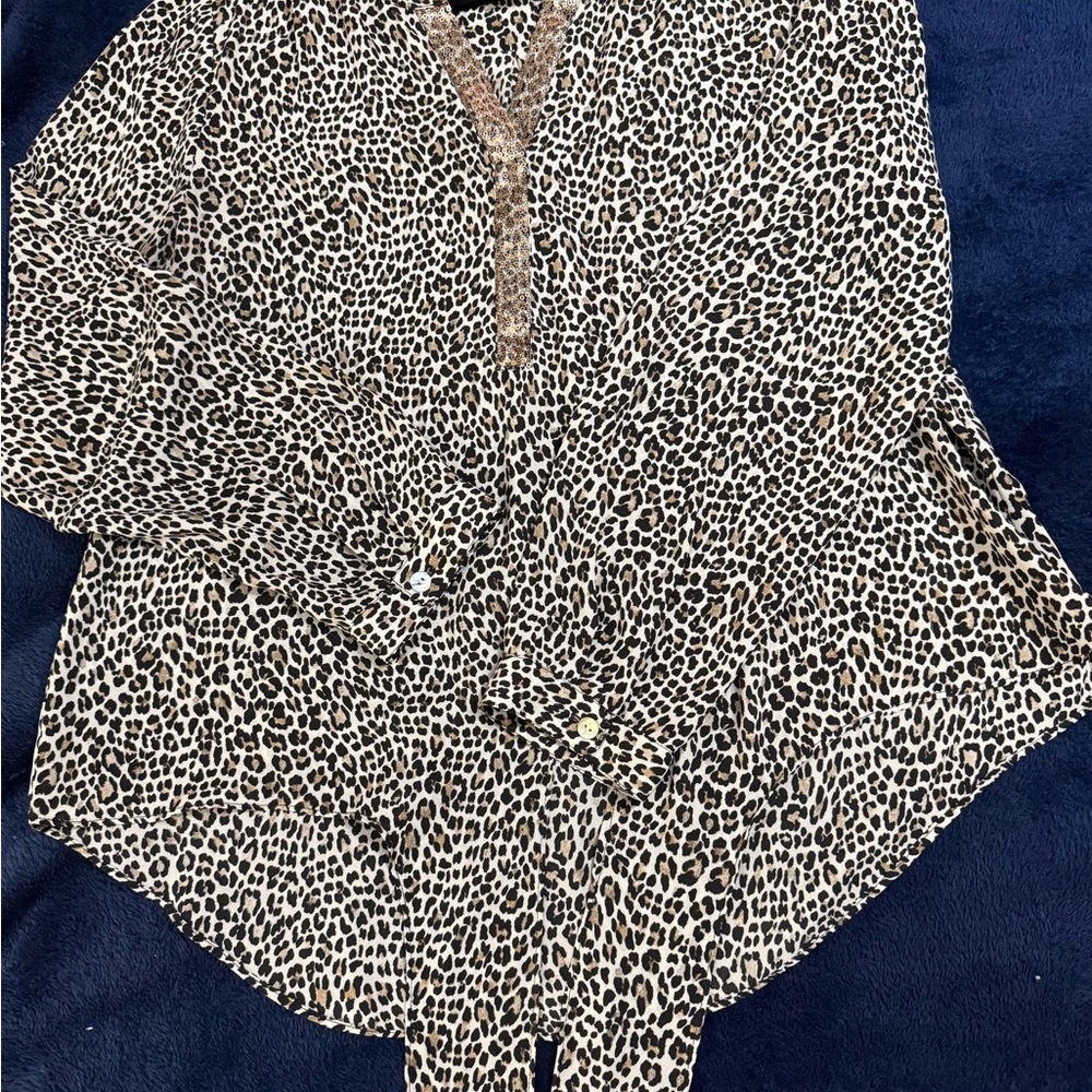 Chico's Leopard Print Blouse - Black and Tan